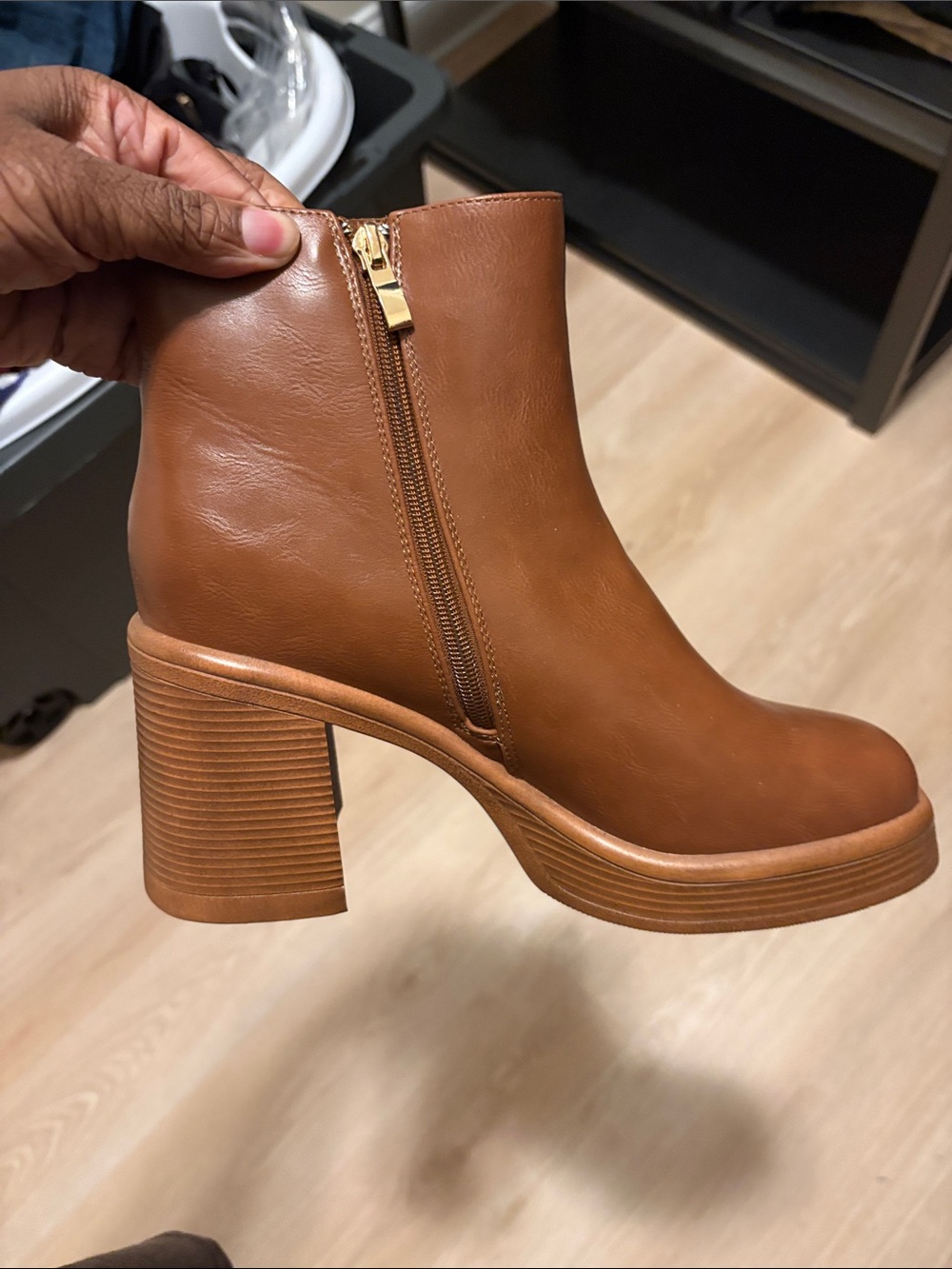 JustFab Cognac Platform Block Heel Ankle Boots - Picture 3 of 3